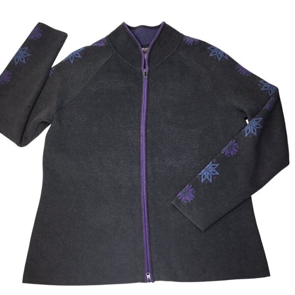 Eddie Bauer Sport Cardigan Sweater Full Zip Snowflake Women's XL Gray Fair Isle - Picture 7 of 9